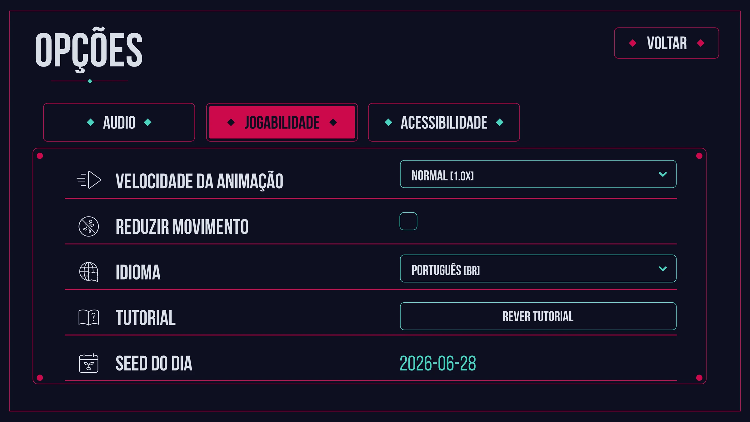 Opções de jogabilidade