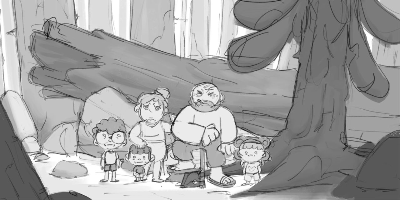 Família na floresta — composição